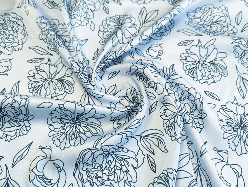 Шелк Армани пионы, голубой - фото 1 - интернет-магазин tkani-atlas.com.ua