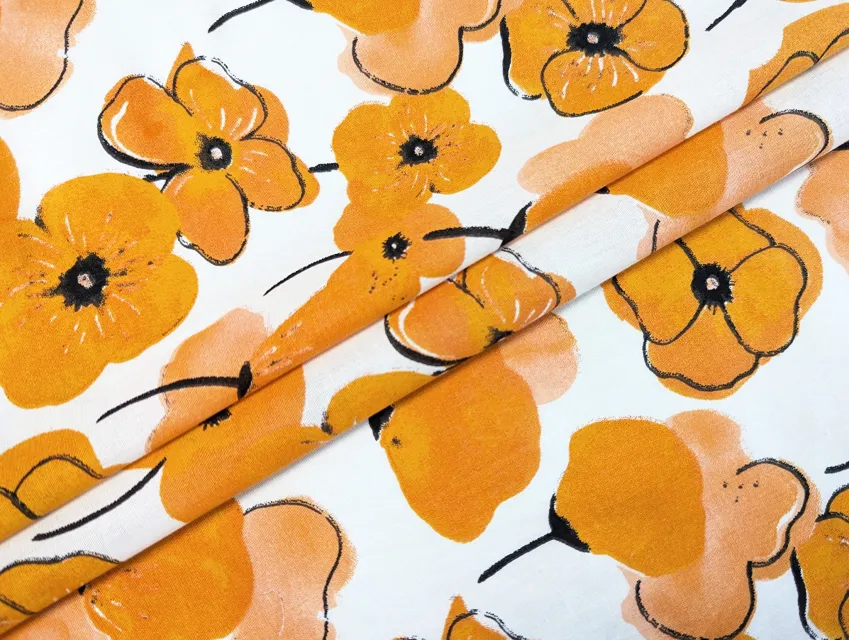 Котон квіткова акварель, помаранчевий - фото 1 - інтернет-магазин tkani-atlas.com.ua