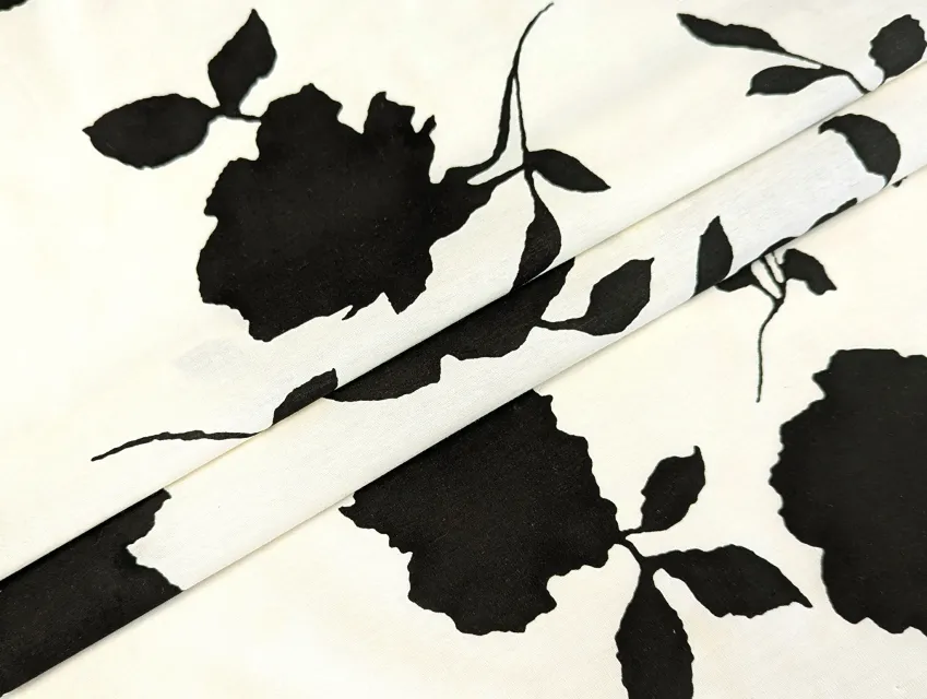 Котон квіткові силуети, молочний - фото 1 - інтернет-магазин tkani-atlas.com.ua