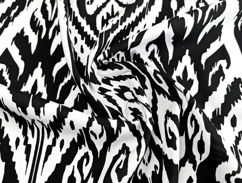 Штапель шовковистий орнамент, молочний з чорним - фото 1 - інтернет-магазин tkani-atlas.com.ua