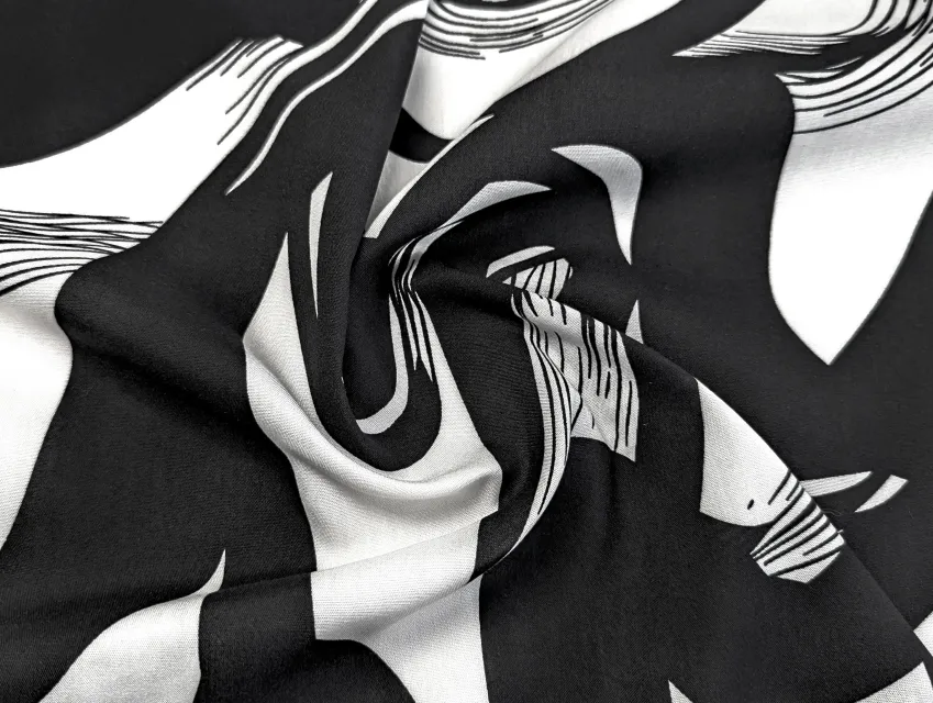Штапель шовковистий абстракція, чорний з молочним - фото 1 - інтернет-магазин tkani-atlas.com.ua