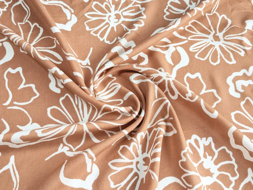 Штапель шовковистий ромашкове поле, карамель - фото 1 - інтернет-магазин tkani-atlas.com.ua