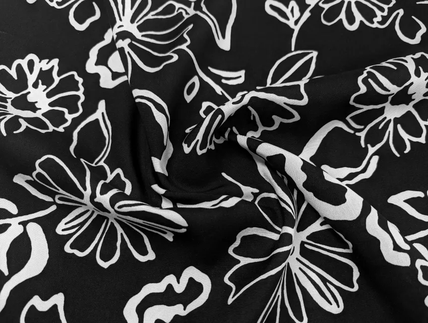 Штапель шелковистый ромашковое поле, черный - фото 1 - интернет-магазин tkani-atlas.com.ua