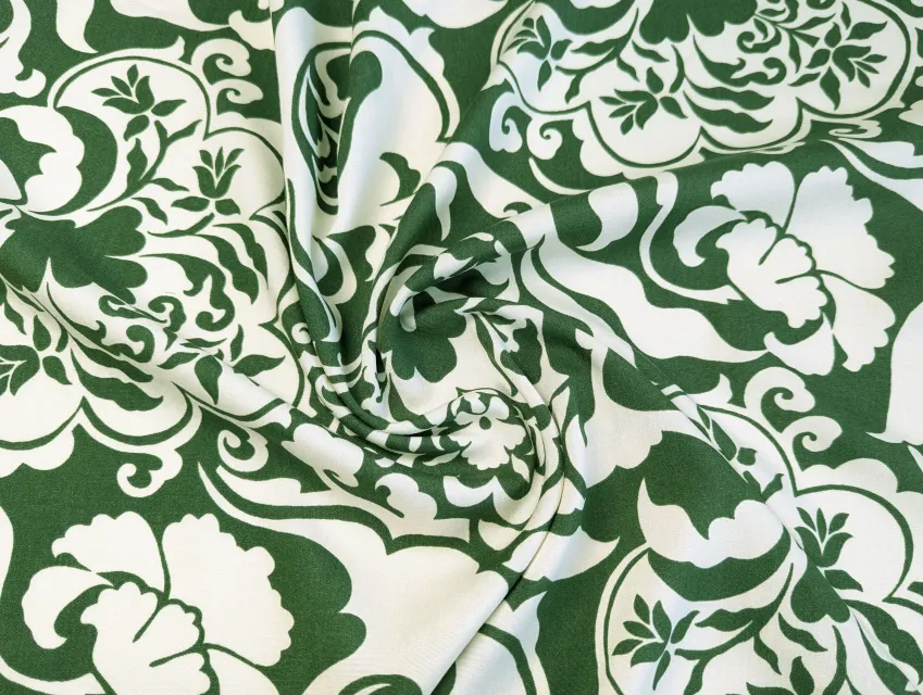 Штапель шовковистий східний орнамент, зелений з молочним - фото 1 - інтернет-магазин tkani-atlas.com.ua