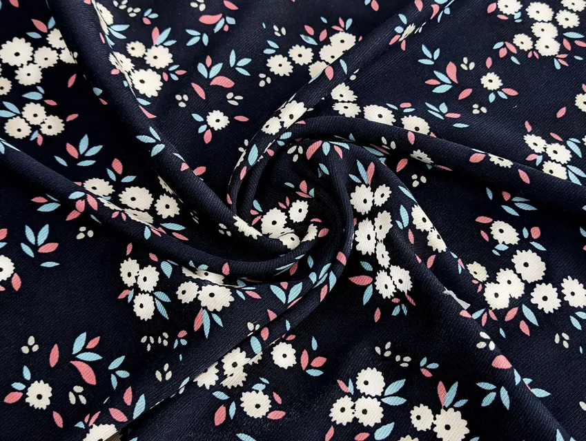 Штапель Бельмондо букетики, темно-синий (отрез 1 м) - фото 1 - интернет-магазин tkani-atlas.com.ua