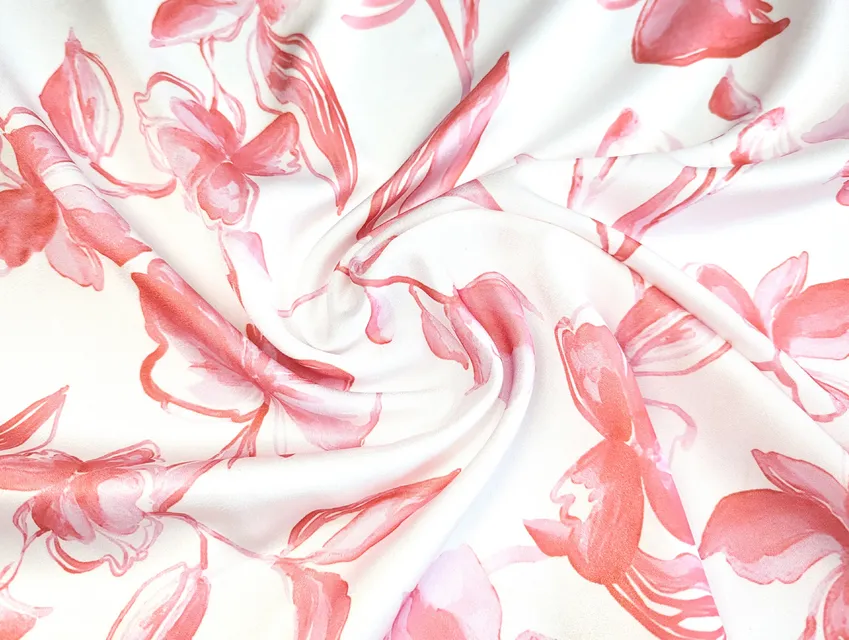 Костюмна Бель лілії, кораловий на молочному - фото 1 - інтернет-магазин tkani-atlas.com.ua