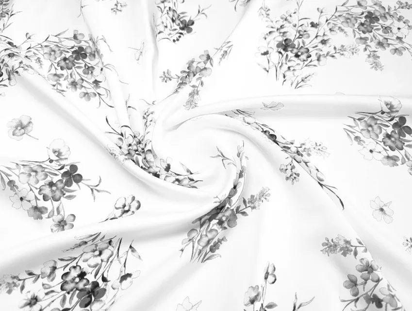 Вискоза шелк букетики, молочный с черным - фото 1 - интернет-магазин tkani-atlas.com.ua