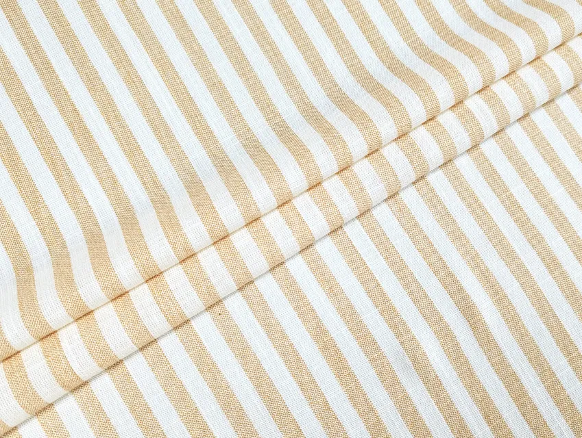 Льон віскоза смужка 6 мм, бежевый на молочному - фото 1 - інтернет-магазин tkani-atlas.com.ua