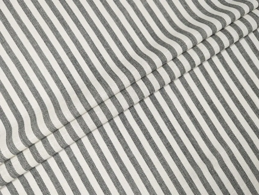 Льон віскоза смужка 6 мм, молочний з чорним - фото 1 - інтернет-магазин tkani-atlas.com.ua