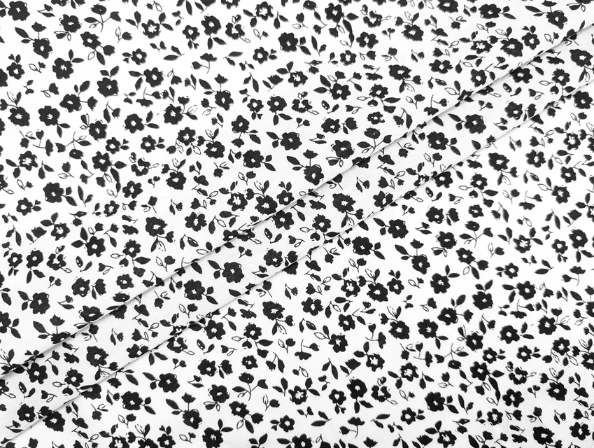 Котон квіточки на гілочці, молочний з чорним - фото 1 - інтернет-магазин tkani-atlas.com.ua