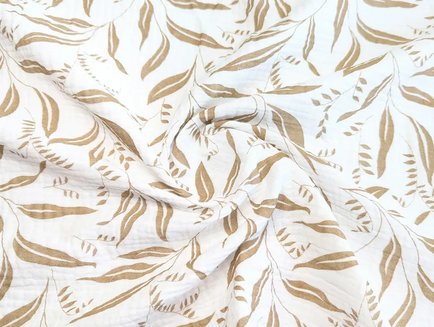 Муслін малюнок листяне плетіння, бежевий з молочним - фото 1 - інтернет-магазин tkani-atlas.com.ua