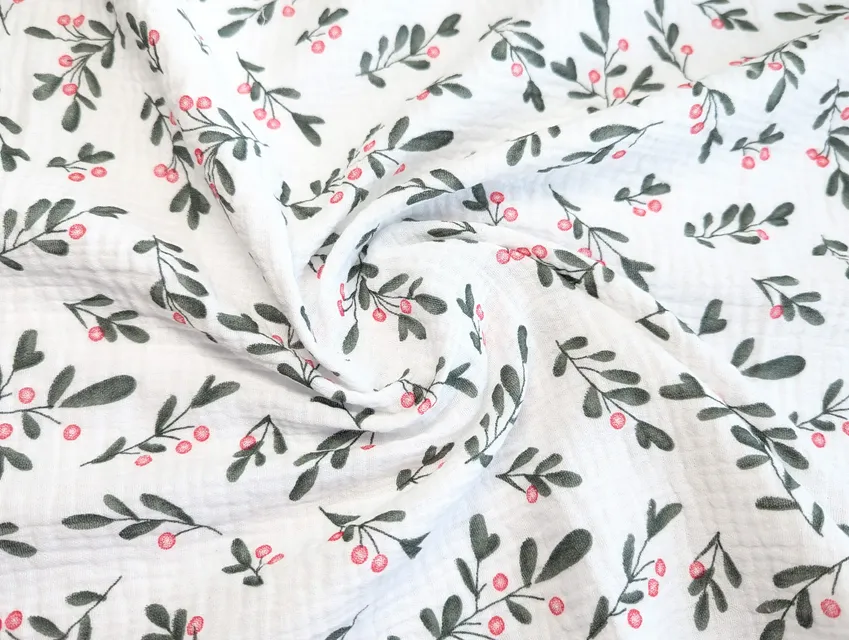 Муслін малюнок гілочка оливи, молочний - фото 1 - інтернет-магазин tkani-atlas.com.ua