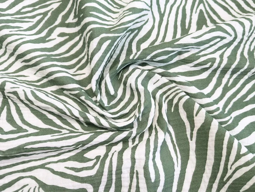 Муслін малюнок зебра, хакі з молочним - фото 1 - інтернет-магазин tkani-atlas.com.ua