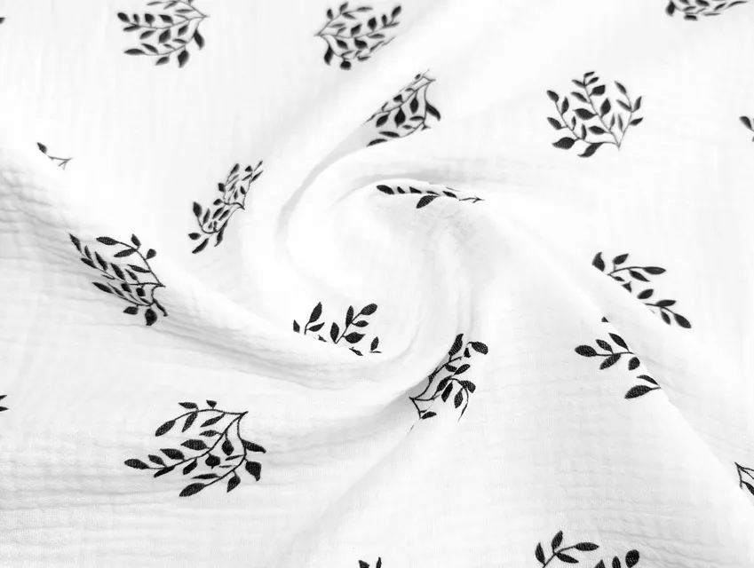 Муслін малюнок гілочки, чорний з молочним - фото 1 - інтернет-магазин tkani-atlas.com.ua