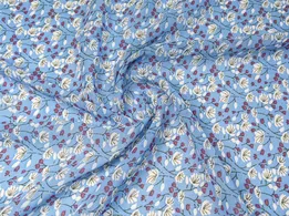 Шифон креповый цветочный прованс, голубой (отрез 0,9 м) - интернет-магазин tkani-atlas.com.ua