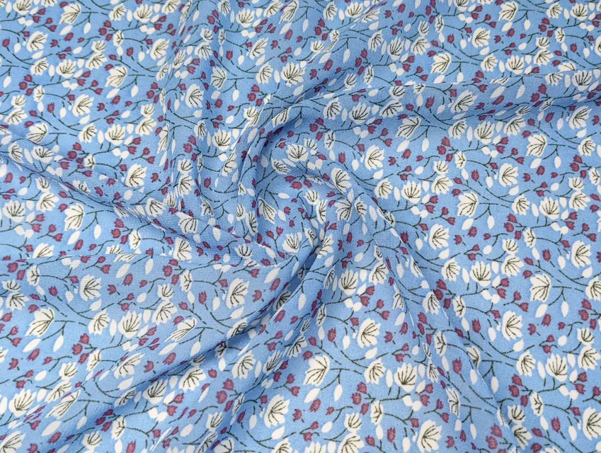 Шифон креповий квітковий прованс, блакитний (відріз 0,9 м) - фото 1 - інтернет-магазин tkani-atlas.com.ua