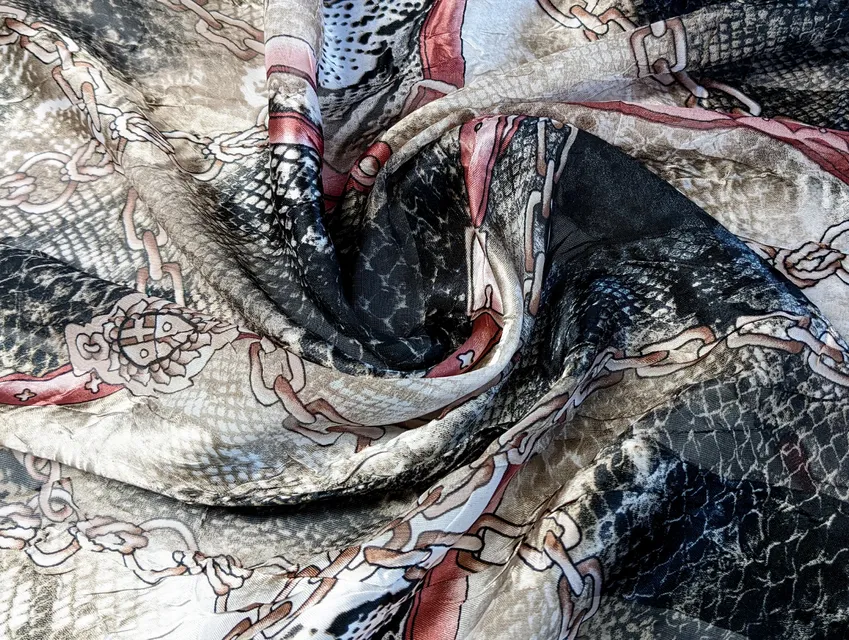 Атлас-шифон ремешки, розовый на бежевом (отрез 1,7 м) - фото 1 - интернет-магазин tkani-atlas.com.ua