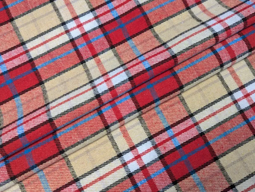 Коттон рубашечный клетка, топленое молоко с красным - фото 1 - интернет-магазин tkani-atlas.com.ua