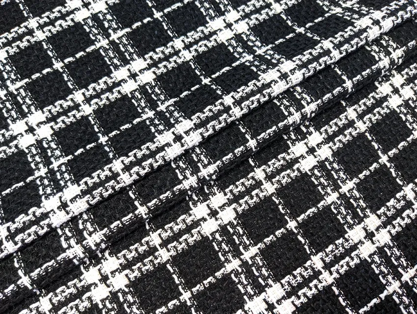 Шанель твід клітинка, чорний - фото 1 - інтернет-магазин tkani-atlas.com.ua