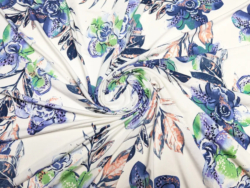 Масло лакр квіточки на гілочці, синій на молочному - фото 1 - інтернет-магазин tkani-atlas.com.ua