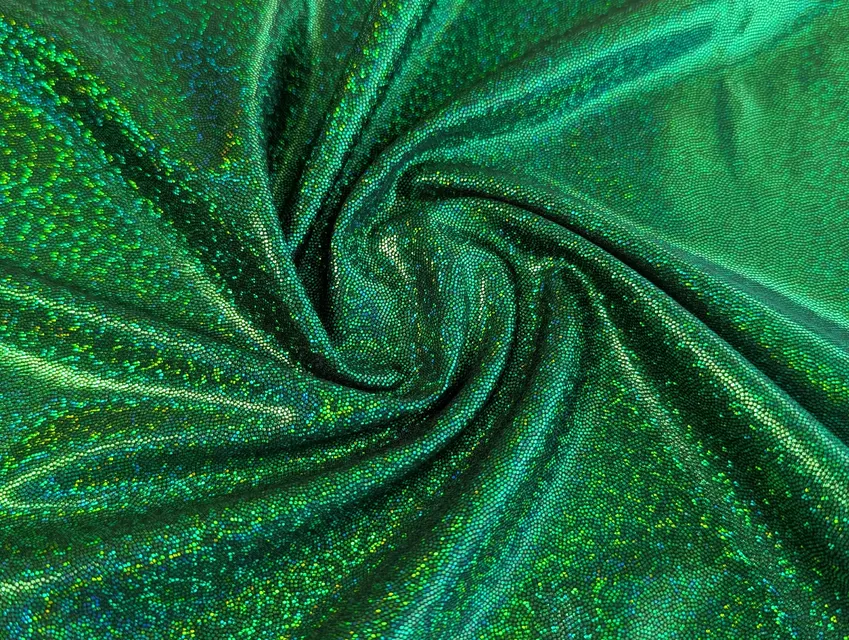 Трикотаж масло нарядное точечная голограмма радужная, зеленый на черном - фото 1 - интернет-магазин tkani-atlas.com.ua