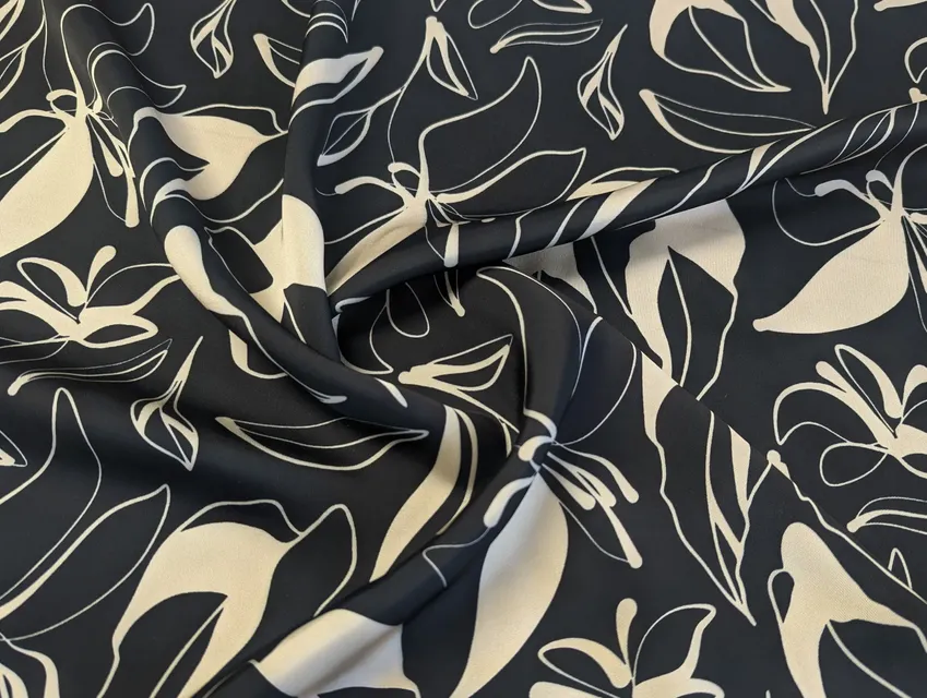 Армани Париж цветочная абстракция, кремовый с черным - фото 1 - интернет-магазин tkani-atlas.com.ua