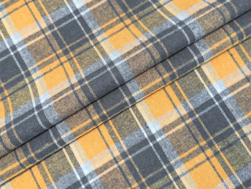 Коттон рубашечный клетка 85 мм, серый с горчичным - фото 1 - интернет-магазин tkani-atlas.com.ua