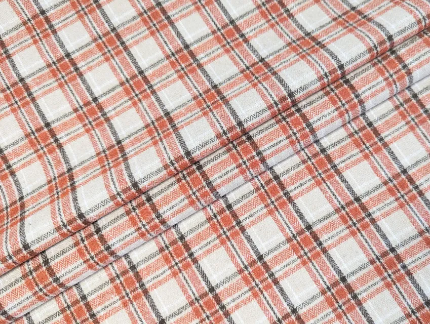 Коттон рубашечный клетка 40 мм, бежевый с оранжевым - фото 1 - интернет-магазин tkani-atlas.com.ua