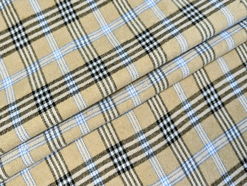 Котон сорочковий клітина 75 мм, бежевий з блакитним - фото 1 - інтернет-магазин tkani-atlas.com.ua