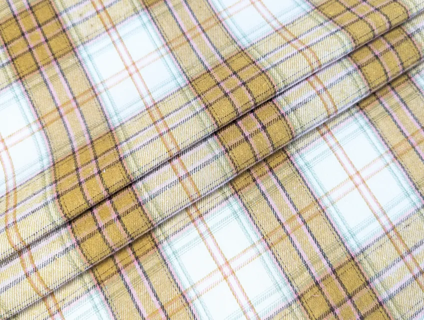 Коттон рубашечный клетка 130 мм, горчичный с розовым - фото 1 - интернет-магазин tkani-atlas.com.ua