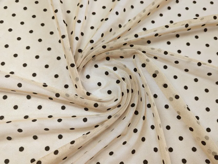 Сітка з флоком горох 4 мм, чорний на бежевому - фото 1 - інтернет-магазин tkani-atlas.com.ua