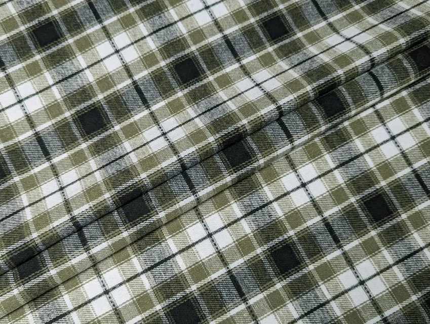 Коттон рубашечный клетка 80 мм, хаки с белым - фото 1 - интернет-магазин tkani-atlas.com.ua