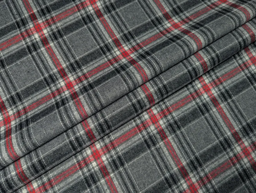 Коттон рубашечный клетка 95 мм, серый с красным - фото 1 - интернет-магазин tkani-atlas.com.ua