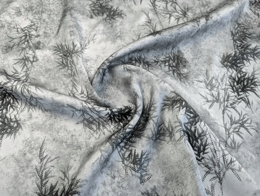 Армани Париж фойл веточки бамбука, серый пепельный - фото 1 - интернет-магазин tkani-atlas.com.ua