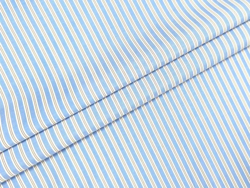 Рубашечный поплин полоска 9 мм, голубой с коричневым - фото 1 - интернет-магазин tkani-atlas.com.ua