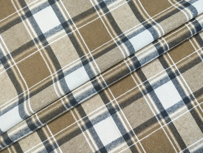 Котон сорочковий клітинка 120 мм, темно-синій на бежевому - фото 1 - інтернет-магазин tkani-atlas.com.ua