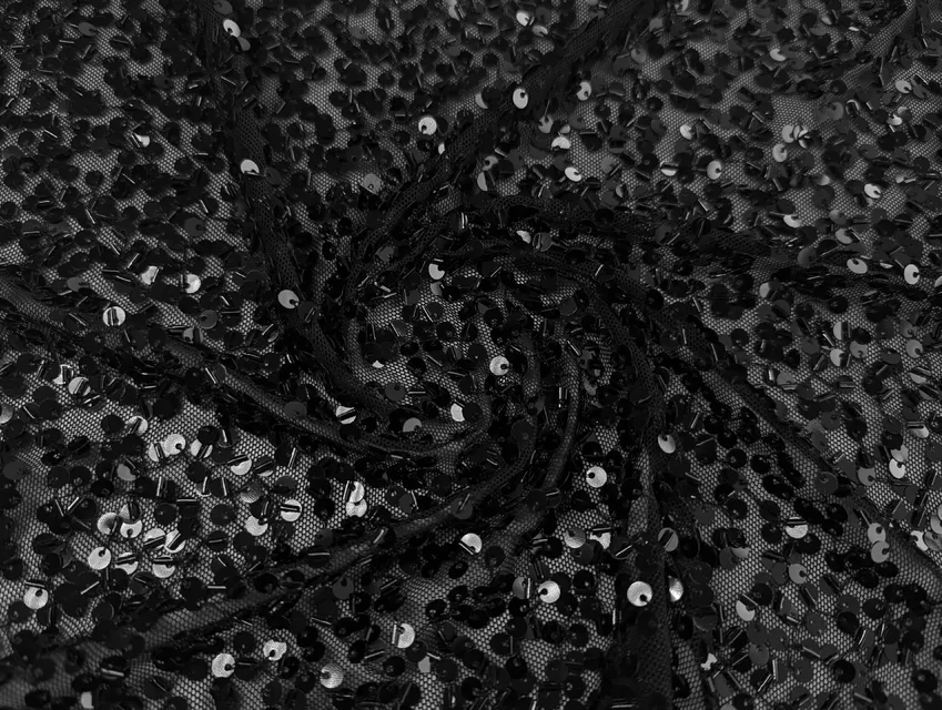 Пайетка Зара микс, черный (отрез 1,2 м) - фото 1 - интернет-магазин tkani-atlas.com.ua