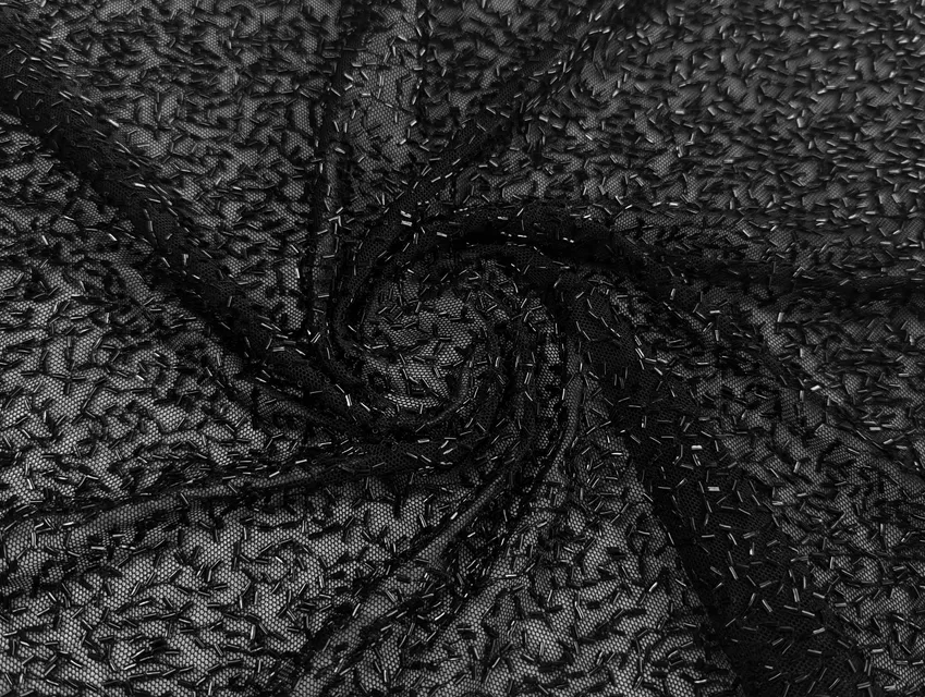 Паєтка Зара згорнуті трубочки, чорний (відріз 1,2 м) - фото 1 - інтернет-магазин tkani-atlas.com.ua