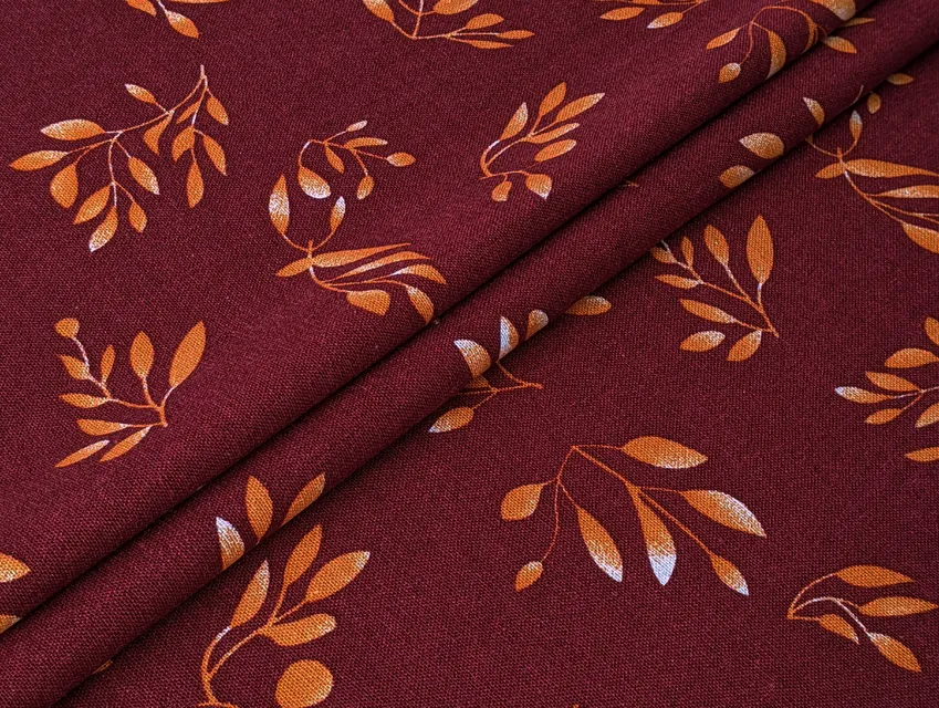 Лен с вискозой веточки, бордовый (отрез 0,4 м) - фото 1 - интернет-магазин tkani-atlas.com.ua