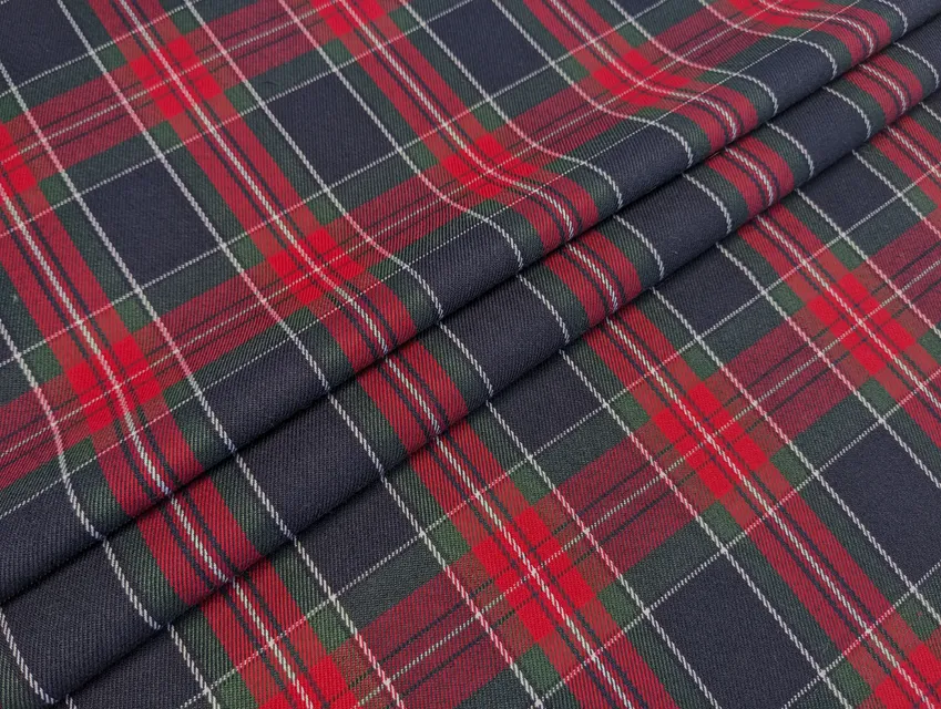 Костюмний тіар клітинка 90 мм, темно-зелений з червоним (відріз 1,5 м) - фото 1 - інтернет-магазин tkani-atlas.com.ua