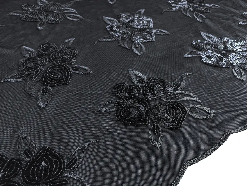 Сітка з паєтками квітковий, чорний (відріз 2,9 м) - фото 1 - інтернет-магазин tkani-atlas.com.ua