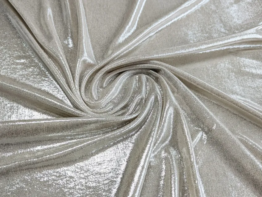 Трикотаж лікра дзеркальний, срібло на світло-бежевому - фото 1 - інтернет-магазин tkani-atlas.com.ua