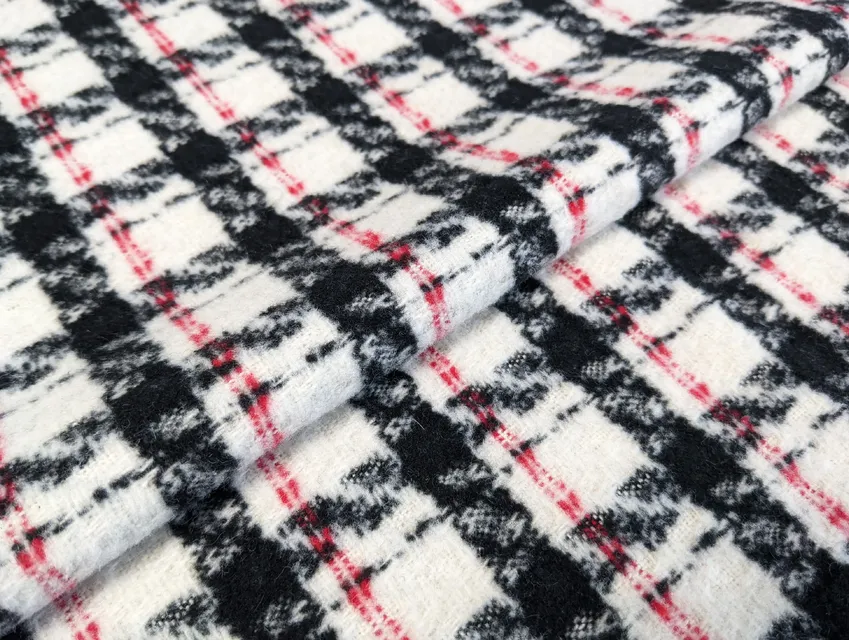 Шерсть пальтовая клетка 45 мм, черный на молочном (отрез 1,2 м) - фото 1 - интернет-магазин tkani-atlas.com.ua