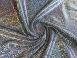 Трикотаж масло нарядное точечная голограмма радужная, серебро на черном (отрез 1 м) - интернет-магазин tkani-atlas.com.ua