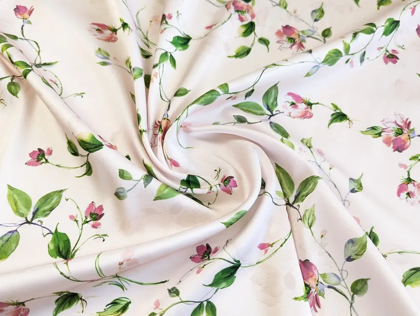 Шелк Армани розы на лозе, нежная пудра - фото 1 - интернет-магазин tkani-atlas.com.ua