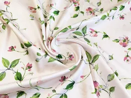 Шовк Армані троянди на лозі, ніжна пудра - інтернет-магазин tkani-atlas.com.ua