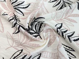 Віскоза шовк Бохо листяна казка, кремовий з чорним - інтернет-магазин tkani-atlas.com.ua