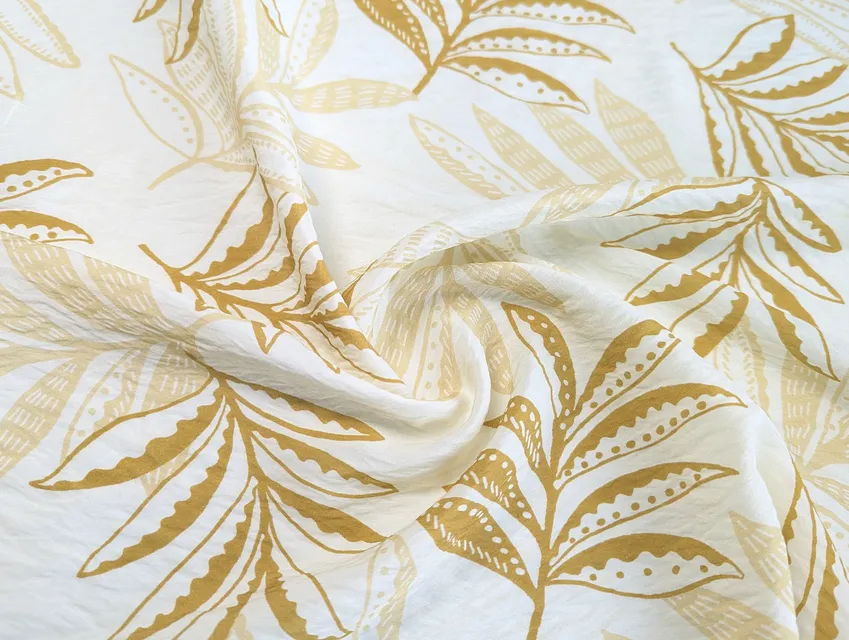 Віскоза шовк Бохо листяна казка, кремовий з гірчичним - фото 1 - інтернет-магазин tkani-atlas.com.ua