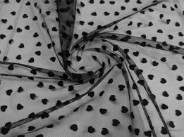 Сетка с флоком сердечки, черный (отрез 2,7 м) - интернет-магазин tkani-atlas.com.ua