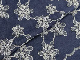 Джинс вышивка цветочное плетение, синий джинсовый - интернет-магазин tkani-atlas.com.ua